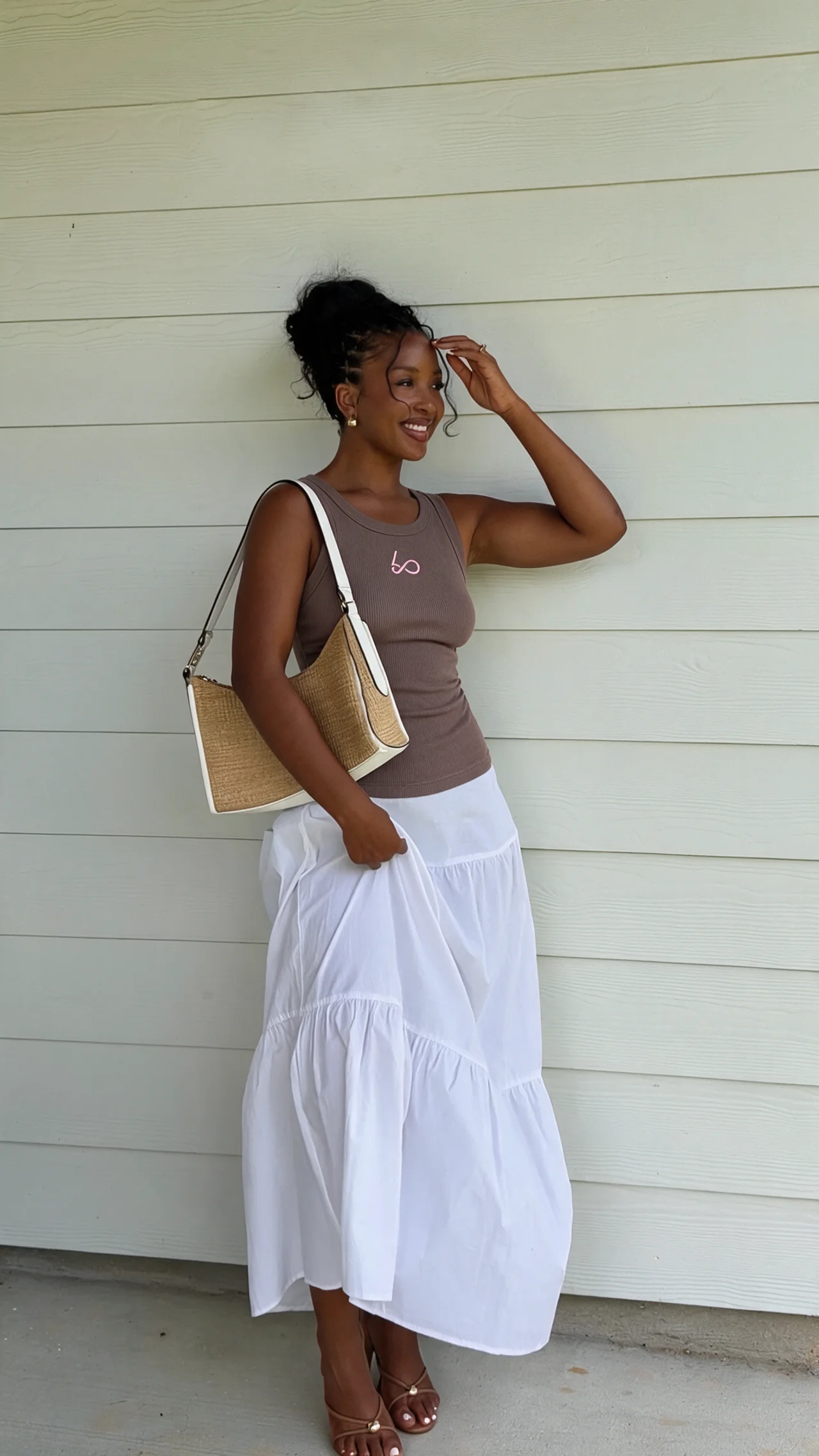 Original 'Life8tyle' Womens Tank, worn against a wall